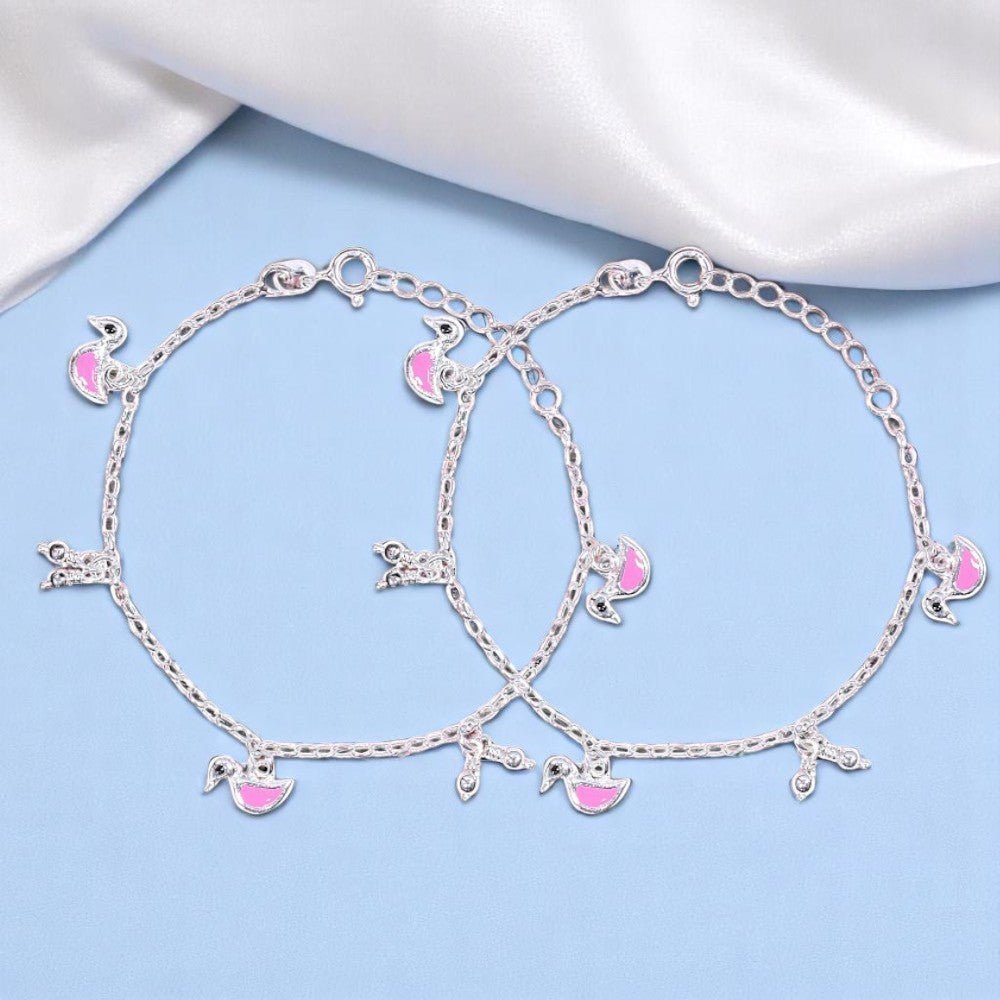 925 Sterling Silver Delicate Silver Heart Charm Anklet For Girls