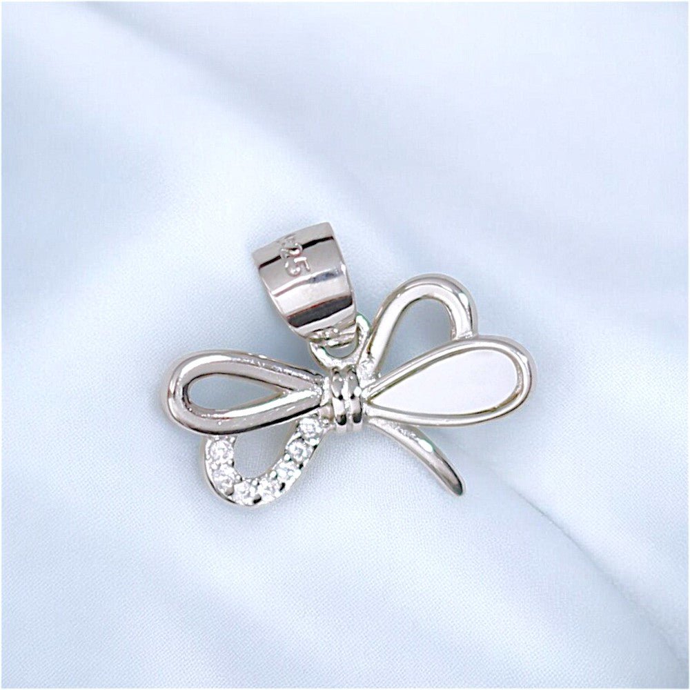 925 Sterling Silver Mother of Pearl With Cz Bow Pendant For Women