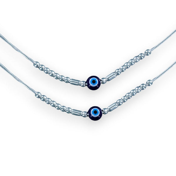 925 Sterling Silver Beads Evil Eye Black Thread Anklet - Blue  #TrishonaTales #anklets #925silver #925sterlingsilver #silveranklets…