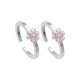 925 Sterling Silver Adjustable Floral Toe Ring with Pink CZ For Women - Taraash