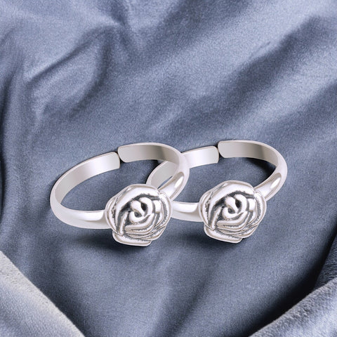 925 Sterling Silver Antique Finish Floral Adjustable Toe Ring For Women - Taraash