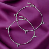 925 Sterling Silver Beaded Crystal Charm Anklet for Women - Taraash