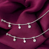 925 Sterling Silver Beaded Floral Heart Charm Chain Anklet for Girls - Taraash