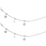 925 Sterling Silver Beaded Floral Heart Charm Chain Anklet for Girls - Taraash