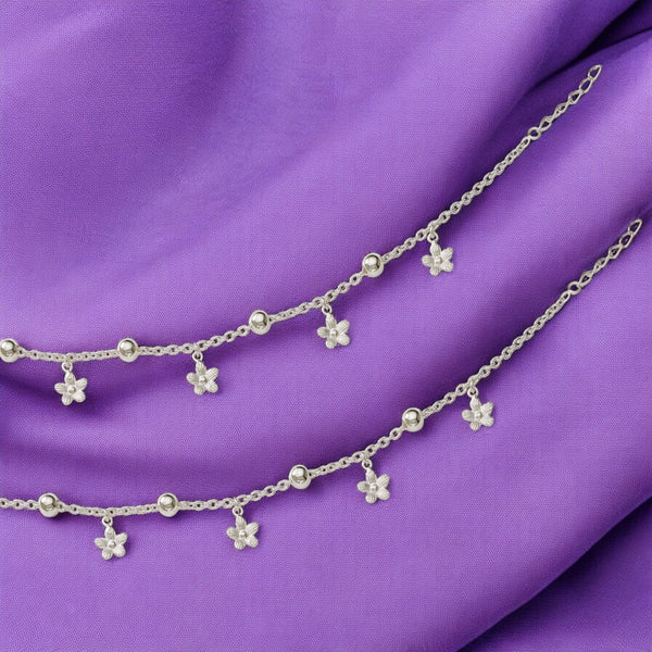 925 Sterling Silver Beaded Flower Charm Anklet Gift for Women - Taraash