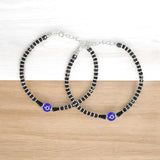 925 Sterling Silver Black Beaded Adjustable Evil Eye Anklets for Girls - Taraash