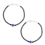 925 Sterling Silver Black Beaded Adjustable Evil Eye Anklets for Girls - Taraash