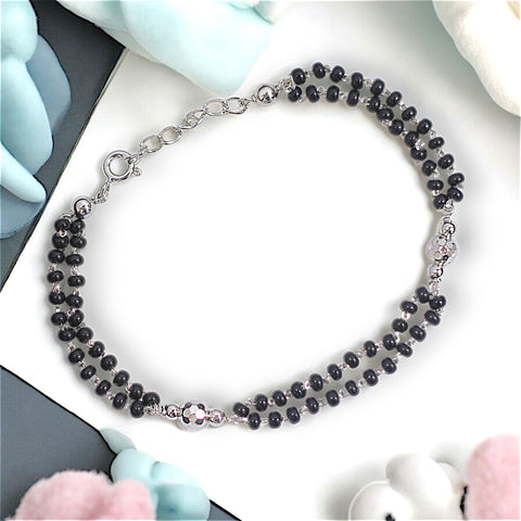 925 Sterling Silver Black Beaded Mangalsutra Bracelet for Women - Taraash