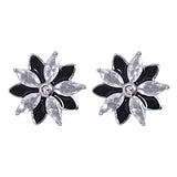 925 Sterling Silver Black Enamel Floral CZ Earrings for Women - Taraash