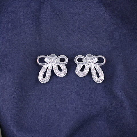 925 Sterling Silver Bow - Shaped CZ Stud Earrings for Women - Taraash