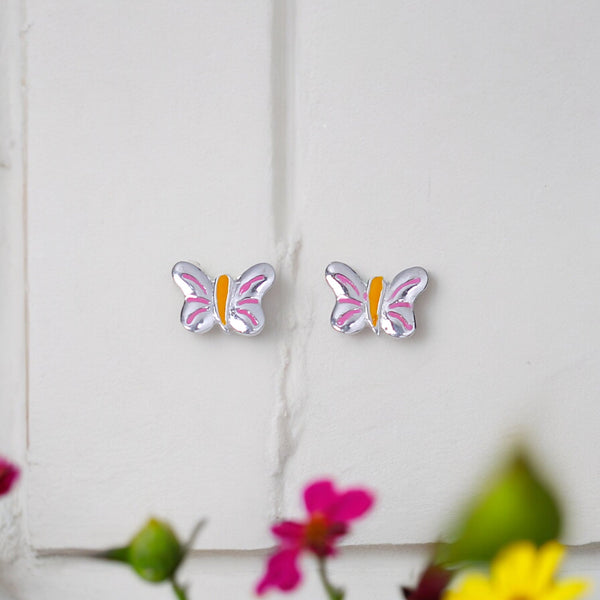 925 Sterling Silver Butterfly Enamel Kids Stud Earrings for Girls - Taraash