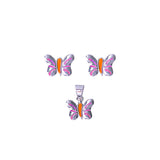 925 Sterling Silver Butterfly Enamel Stud Earrings & Pendant Set for Girls - Taraash