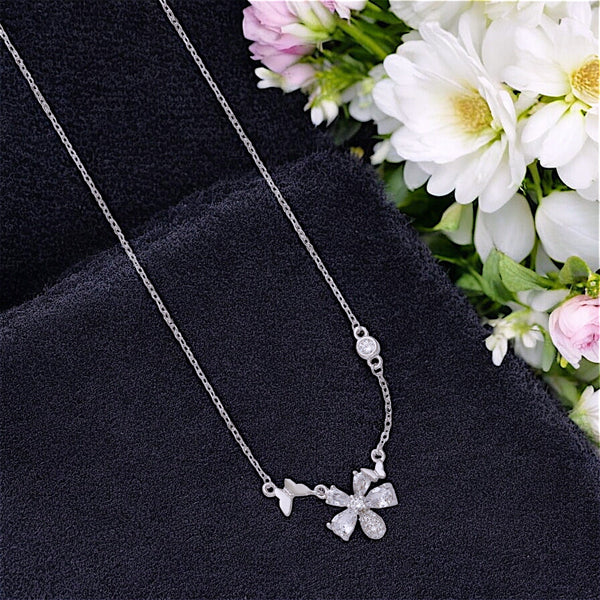 925 Sterling Silver Butterfly Floral CZ Pendant Necklace for Women - Taraash