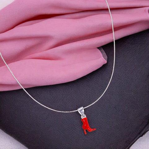 925 Sterling Silver Chic Red Stilettos Enamel Pendant with Chain for Girls - Taraash