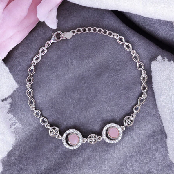 925 Sterling Silver Circular Pink Mother - of - Pearl with CZ Bracelet for Women - Taraash