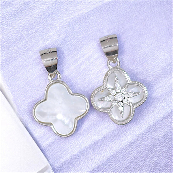 925 Sterling Silver Clover shaped Mother of Pearl Pendants For Womens - Taraash