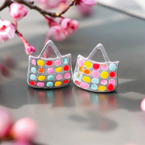 925 Sterling Silver Colorful Bag Stud Earrings for Girls - Taraash