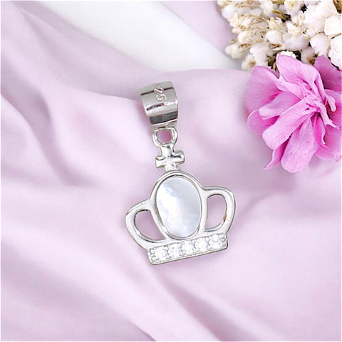 925 Sterling Silver Crown Pendant with CZ and Mother - of - Pearl For Womens - Taraash