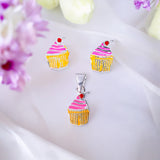 925 Sterling Silver Cupcake Pendant and Earring Set for Girls - Taraash