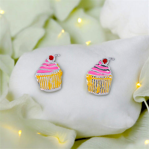 925 Sterling Silver Cupcake Stud Earrings for Girls - Taraash