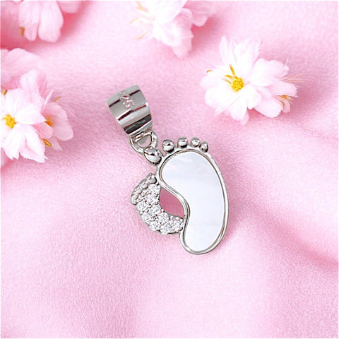 925 Sterling Silver CZ and Mother Of Pearl Footprint Pendant For Womens - Taraash