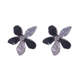 925 Sterling Silver Cz Black Enamelled Floral Petal Stud Earrings for Women - Taraash