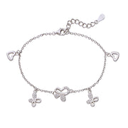 925 Sterling Silver CZ Butterfly and Heart Charm 7.5