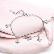 925 Sterling Silver CZ Butterfly and Heart Charm 7.5