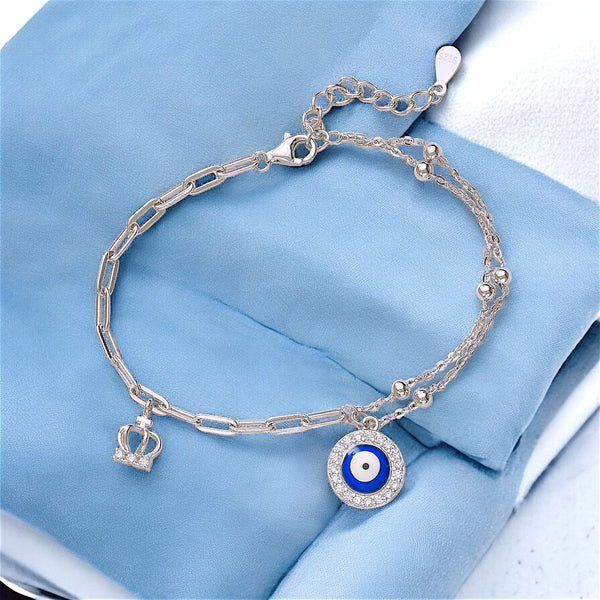 925 Sterling Silver CZ Evil Eye Link Chain Bracelet for Women - Taraash