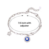 925 Sterling Silver CZ Evil Eye Link Chain Bracelet for Women