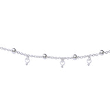 925 Sterling Silver CZ Heart Charm Beaded Single Anklet for Women - Taraash