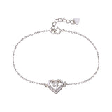 925 Sterling Silver CZ Heart Charm Chain Bracelet for Women - Taraash