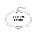 925 Sterling Silver CZ Heart Charm Chain Bracelet for Women - Taraash