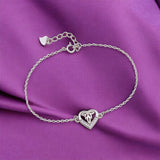 925 Sterling Silver CZ Heart Charm Chain Bracelet for Women - Taraash