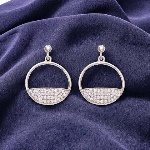 925 Sterling Silver CZ Round Shape Drop Earrings Gift for Women/ Girls - Taraash