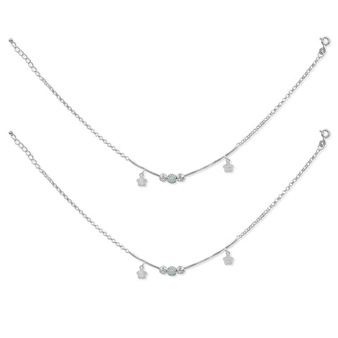 925 Sterling Silver Dangling Floral Charm Anklet For Women - Taraash