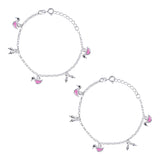 925 Sterling Silver Delicate Silver Heart Charm Anklet For Girls - Taraash