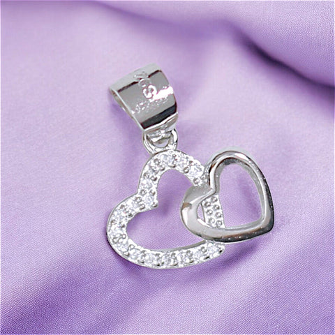 925 Sterling Silver Double Heart Cubic Zirconia Pendant For Womens - Taraash