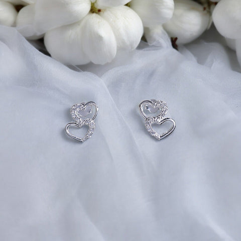 925 Sterling Silver Double Heart CZ Stud Earrings for Women - Taraash