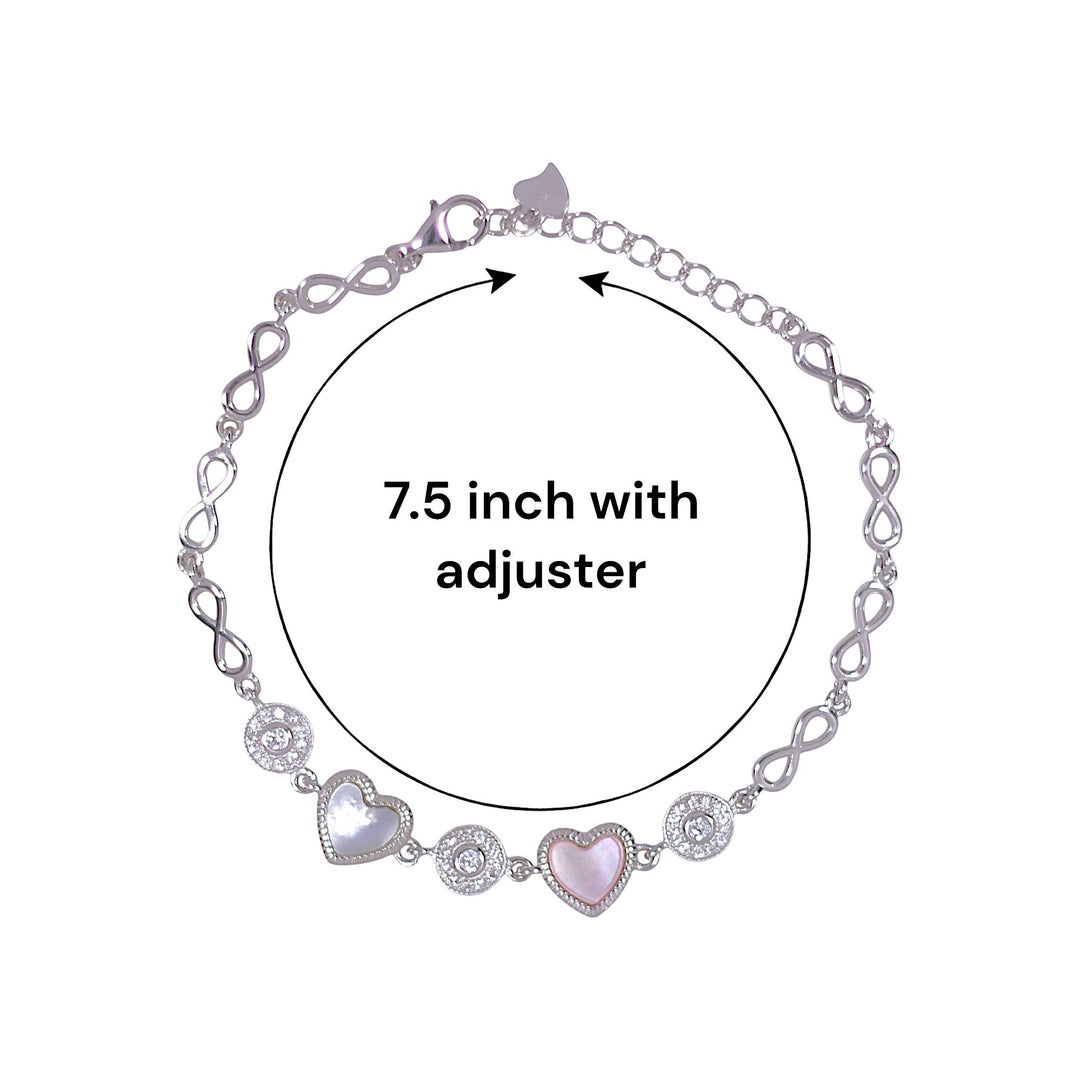 925 Sterling Silver Double Mother - of - Pearl Heart Bracelet with CZ for Women - Taraash