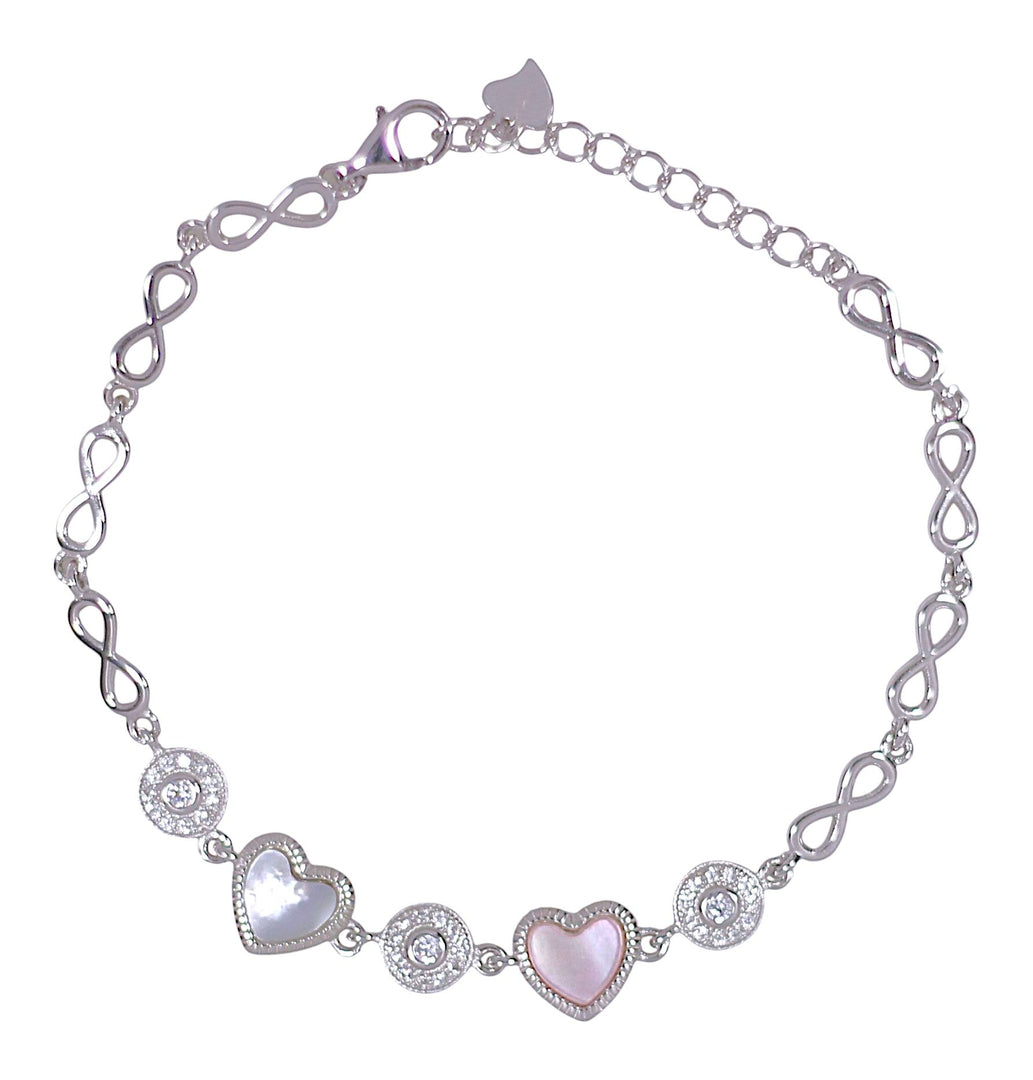 925 Sterling Silver Double Mother - of - Pearl Heart Bracelet with CZ for Women - Taraash