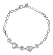 925 Sterling Silver Double Mother - of - Pearl Heart Bracelet with CZ for Women - Taraash