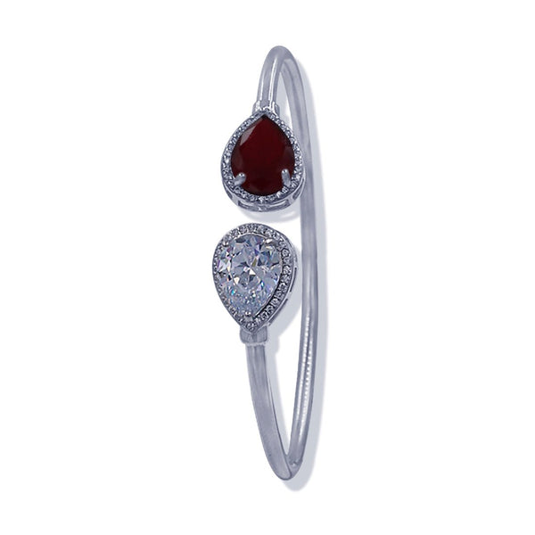 925 Sterling Silver Drop Shape Red CZ Bangle For Women - Taraash