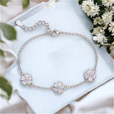 925 Sterling Silver Elegant CZ Floral Link Chain Bracelet for Women - Taraash