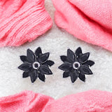 925 Sterling Silver Elegant Floral Design with Black Cubic Zirconia Earrings for Women - Taraash