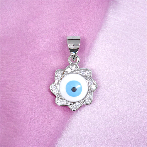 925 Sterling Silver Evil Eye Flower Pendant with Sparkling Cubic Zirconia For Womens - Taraash