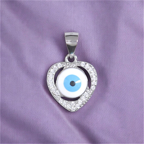 925 Sterling Silver Evil Eye Heart Pendant with Sparkling Cubic Zirconia For Womens - Taraash