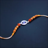 925 Sterling Silver Evil Eye Motif With Rudraksha Beaded Rakhi for Brother - Taraash