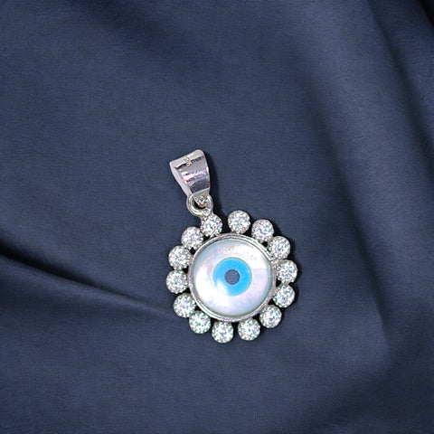 925 Sterling Silver Evil Eye Pendant with Cubic Zirconia For Unisex - Taraash