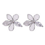 925 Sterling Silver Flower White Enamel With CZ Stud Earrings for Women - Taraash